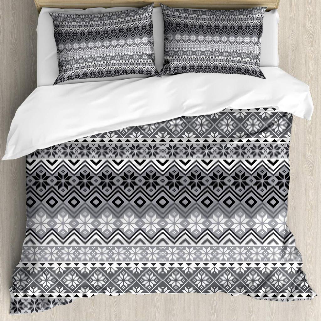 Christmas Style Snowflake Dot Pattern Three-piece Quilt Cover 3D Digital Printing Bedding Set Retro Bed Cover