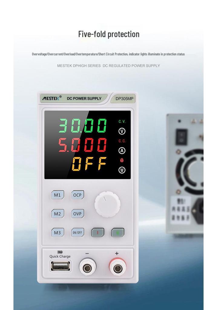 Mestek Adjustable DC Regulated Power Supply with USB Charging, Programmable Voltage & Current Control