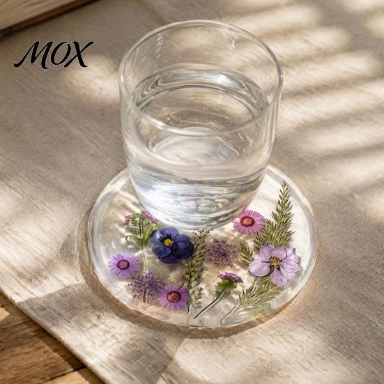 Modern Kitchen Table Decor Floral Print Acrylic Coaster, Non-Slip Surface Heat Resistant Protection Cup Pad, Dining Pads Transparent Round Mat