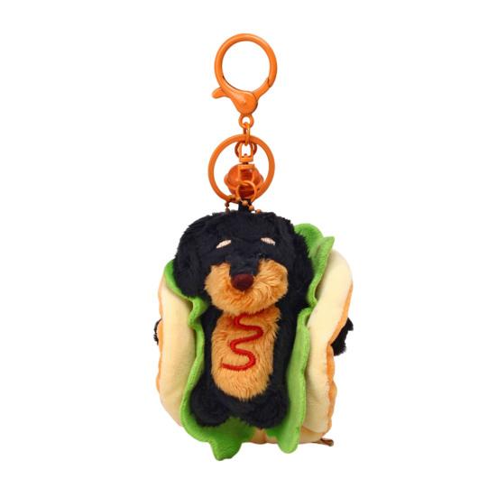 Dachshund Dog Hamburger Keychain Pendant Plush Bag Charm Dual-Function Key Chain Bag Hanger Accessory