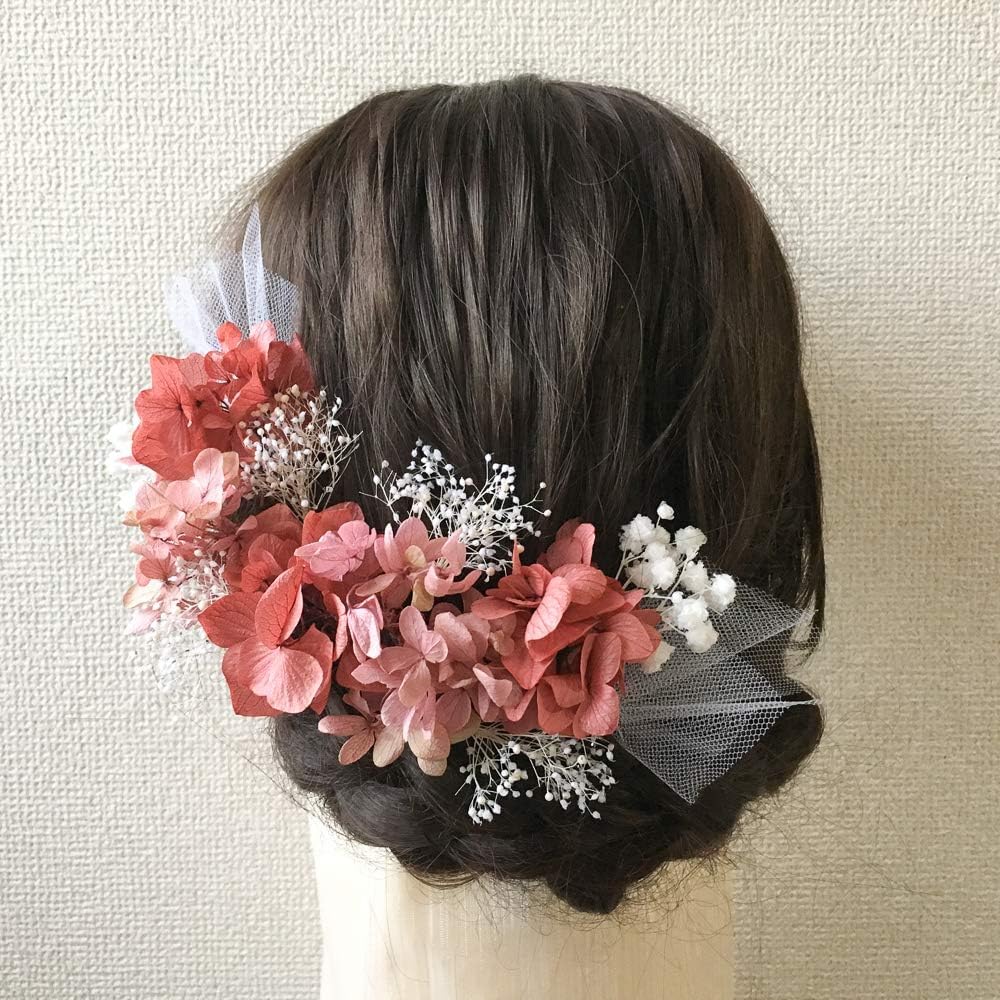 Yume Rose Pink Lime Hair Ornament Headdress Preserved Flower Dried Flower Japanese Dress Kimono Furisode Wedding Bridal Coming of Age Ceremony