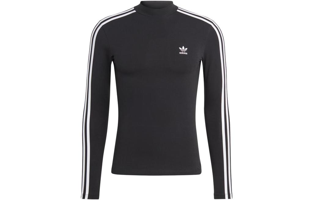 Women's Adidas Originals 3-Stripes T-Shirts Women's Black Half-Turtleneck Moderate Nipped-in Waist