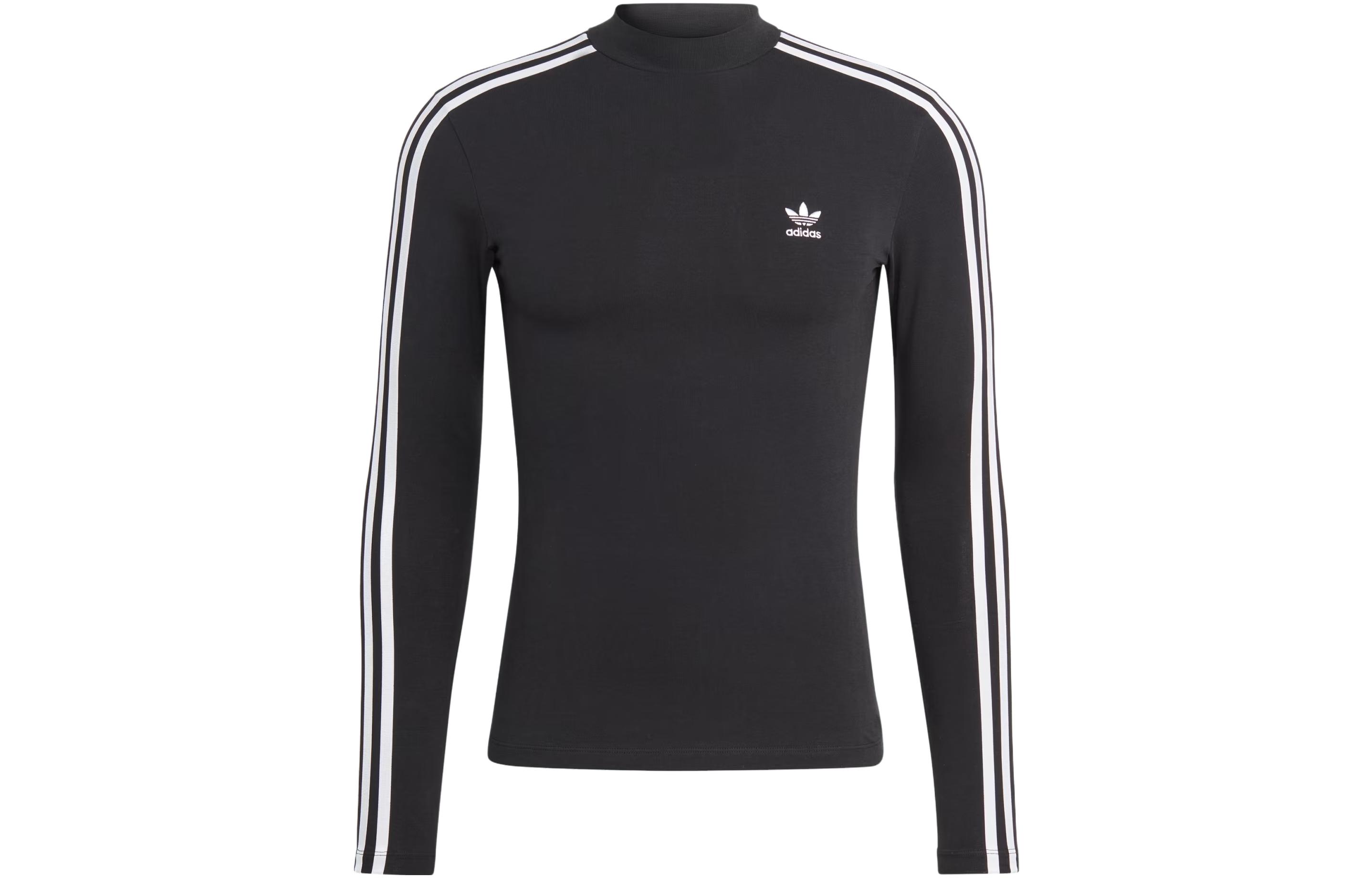 Adidas Originals 3 Stripes T Shirts Women s Black Half Turtleneck Moderate Straight Fit II0757 XS
