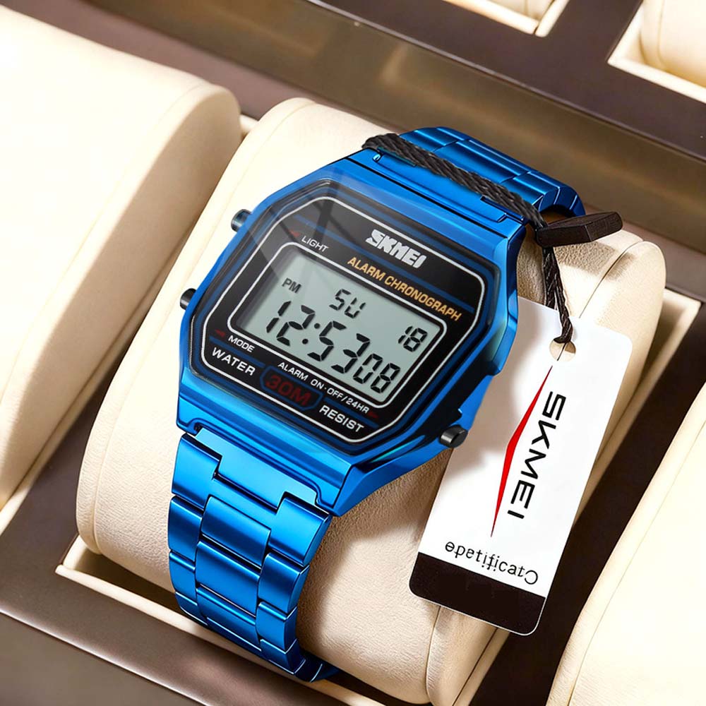 Skmei Digital Watch Reloj Hombre For Casual Sport 1123 3Bar Waterproof Fashion Men Stainless Steel Strap LED Display Watches