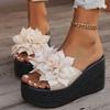 Summer New Flower Muffin Slippers Women's 2025 Large Size One-word Slippers Thick-soled Cool Slippers