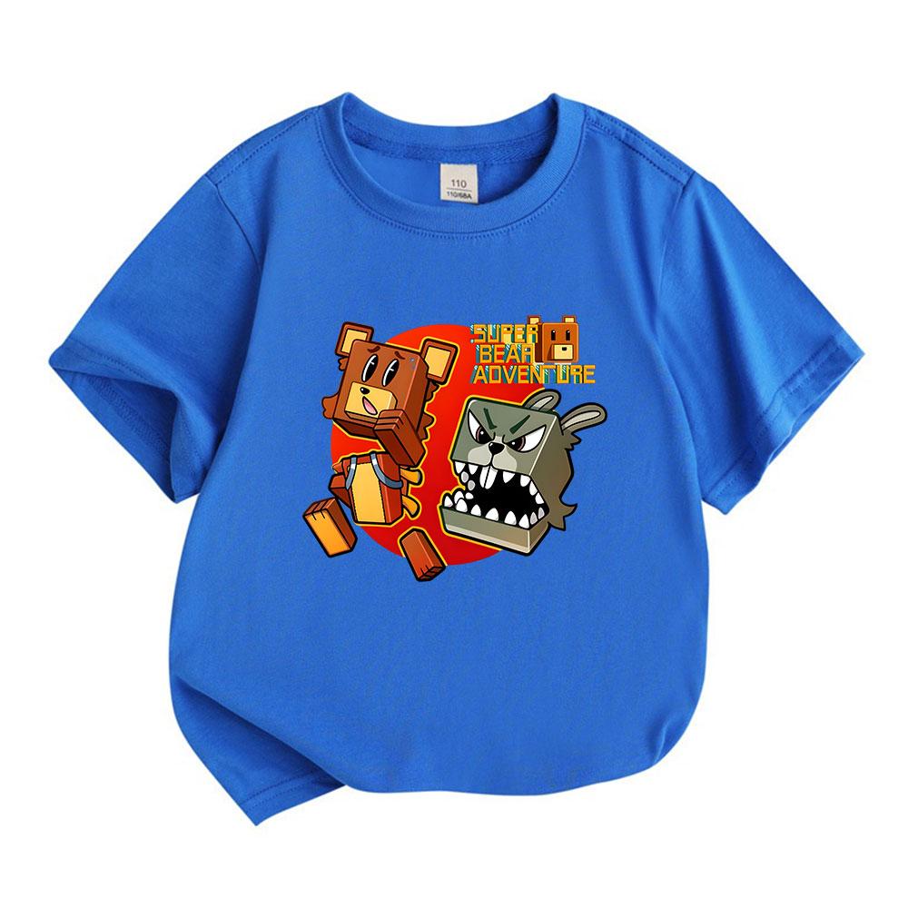100% Cotton Kids Crew Neck Short Sleeve T-Shirt, Super Bear Adventure Game Print Casual Comfortable Tees for Boys Girls, Soft Breathable Top for Daily