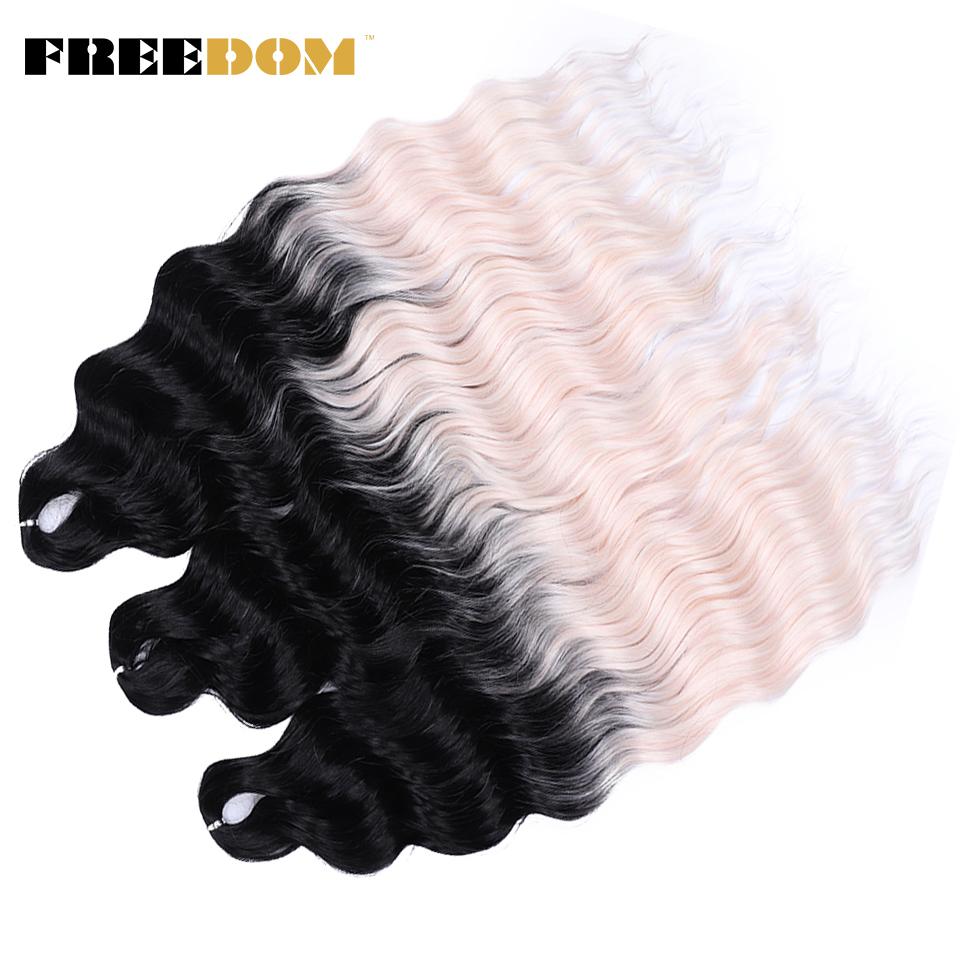 FREEDOM Synthetic Braiding Hair Extensions Natural Curly Wavy 24inch Water Wave Braid Hair Ombre Blonde Brown Twist Crochet Hair