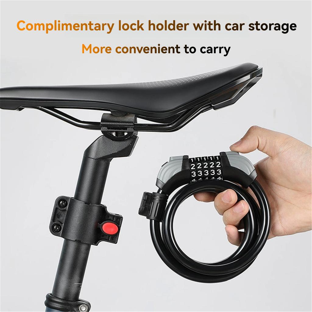 5-digit Combination Lock with Light, Bicycle Wheel Lock, Mountain Bike 5-digit Anti-theft Lock, Reinforced Steel Cable Lock, Cycling Gear Black