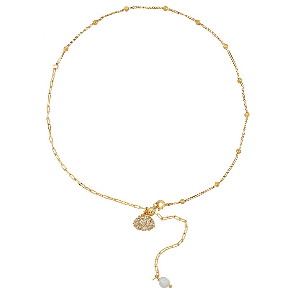 GEMCHIC Women s Layered Freshwater Pearl and Gold Plated Necklace with Geometric Star and Shell Charms