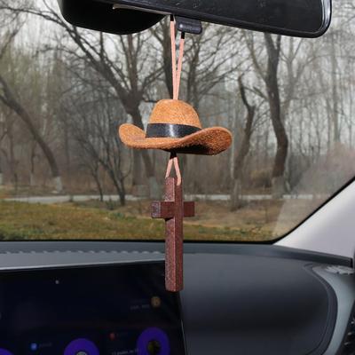 Cowboy Hat Car Pendant Charm Country Car Hanging Decor Rear View Mirror Hanger Universal Auto Interior Accessory