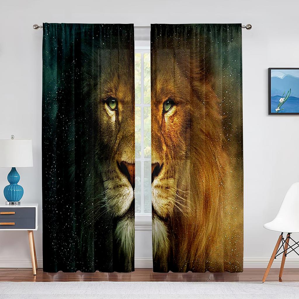 Fantasy Lion Starry Sky Tulle Curtains for Bedroom Living Room Decor Chiffon Sheer Voile Curtain for Balcony Kitchen Home Drape
