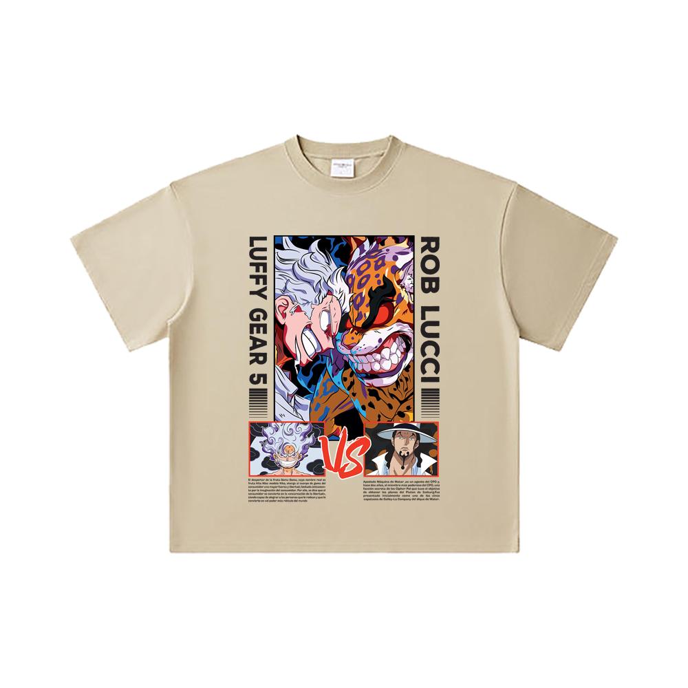 260 GSM Double Yarn 32 Count 100% Cotton One Piece V49 Luffy Lucci Print Unisex Heavy Cotton T Shirt