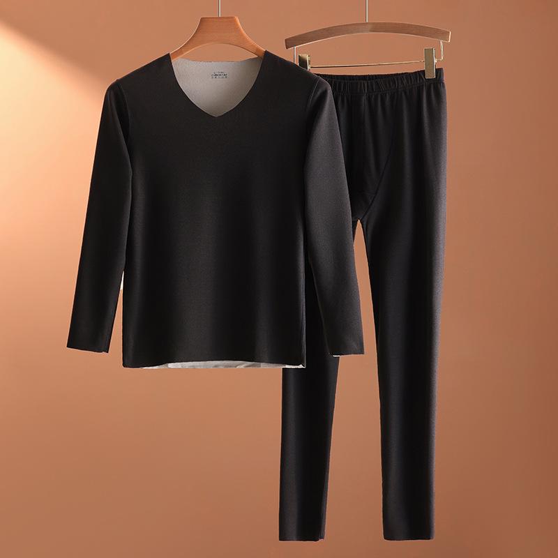 

Мужской бесшовный термокостюм с немецким бархатом - теплая, плотная пижама базового слоя для осени и зимы 2XL (130-150 jin) чёрный