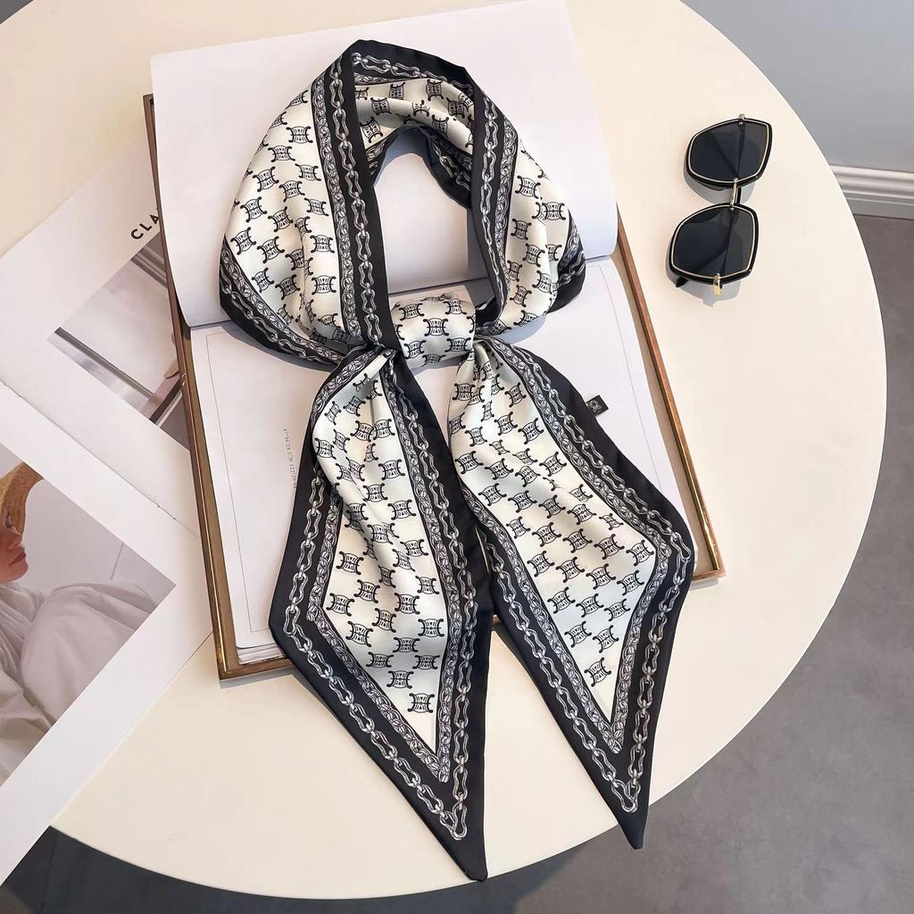 Luxury Design Silk Skinny Headwear Scarf Women Print Spring Neck Tie Hair Hand Bag Ribbon Wrist Belt Foulard Headband Lady