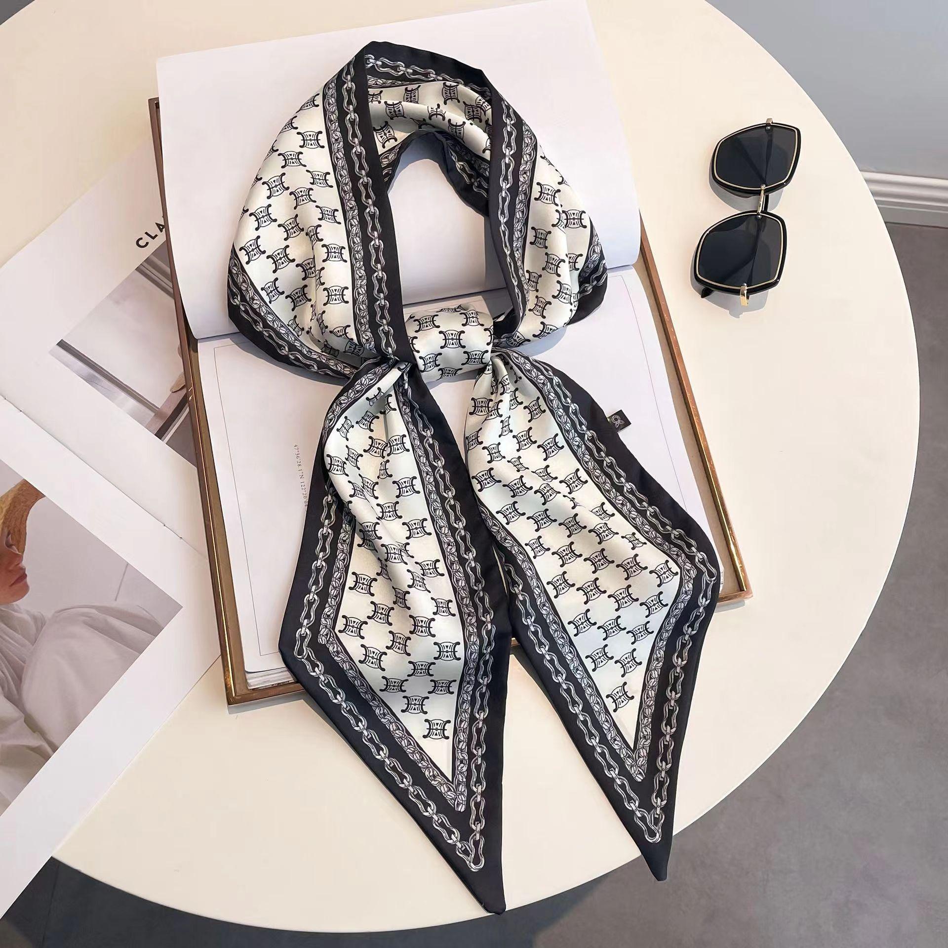 2025 Длинный скошенный шелковый шарф Streamer Шелковый клетчатый длинный шелковый шарф Шарф 135-175CM