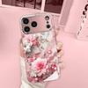 Pink Diamond Marble Flowers Tempered Glass Phone Case for iPhone 17 Pro Max 14 15 16 Plus 11 12 13 Pro Max 16E 17Air Hard Cover