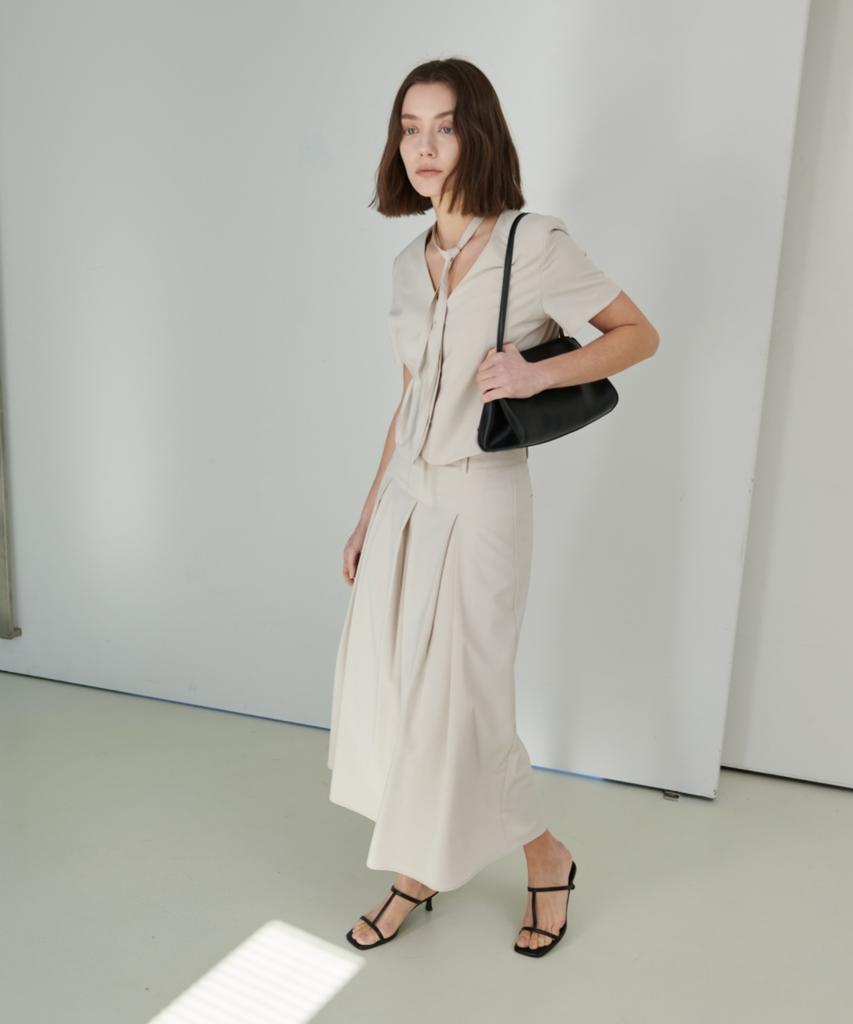 Owaiwai Belle Pleated Skirt_Beige