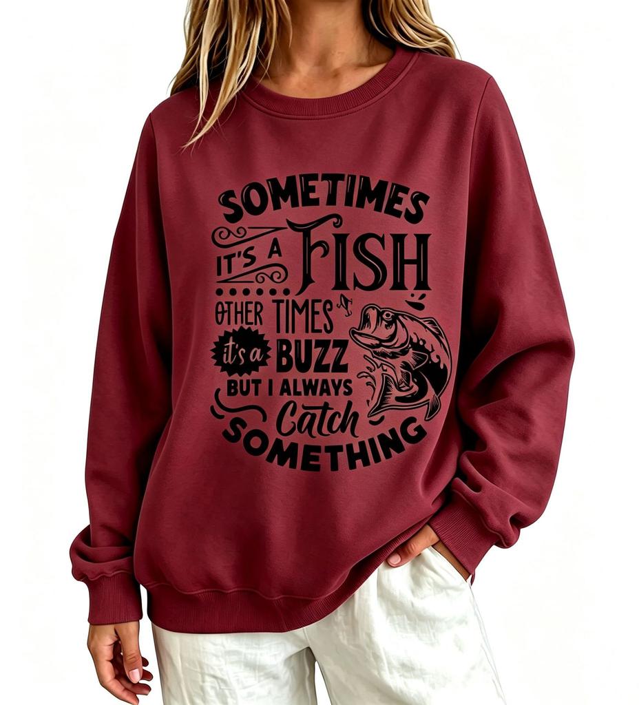 Fishing lovers theme women's sweater fun slogan fish pattern printing loose long-sleeved women's clothing