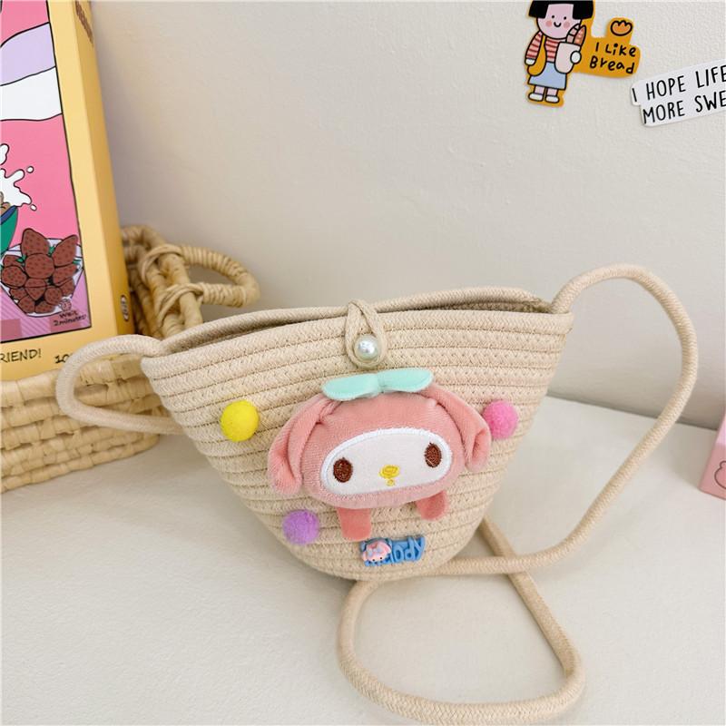 Adorable Cartoon Children Bag Cute Plush Teddy Woven Spring Summer Crossbody