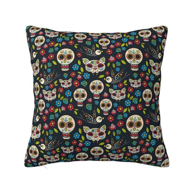 Day Of The Dead Floral Cushion Cover 40x40cm Halloween Sugar Skull Velvet Luxury Pillow Case Living Room Decoration