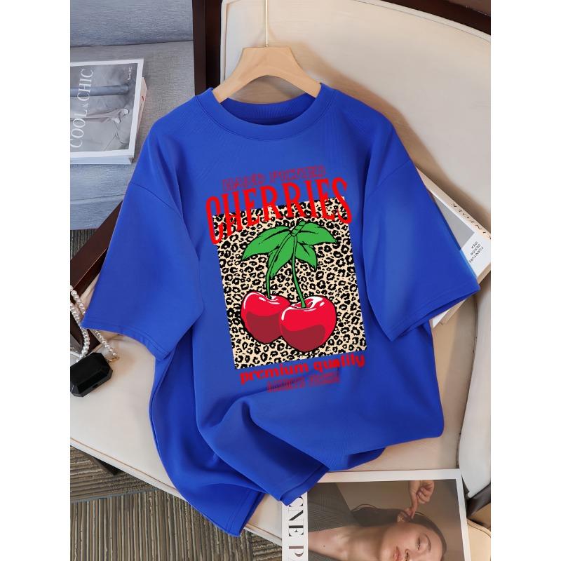 

Вишни ручной сборки Всегда свежие Принт Футболка Женская Хлопковая Футболка с круглым вырезом Летняя Свободная одежда Многоцветная с коротким рукавом S