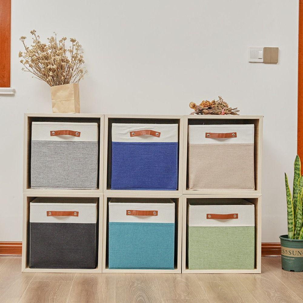 Side Handles Linen Fabric Storage Basket Large Capacity Toys Sorting Box  Cosmetics
