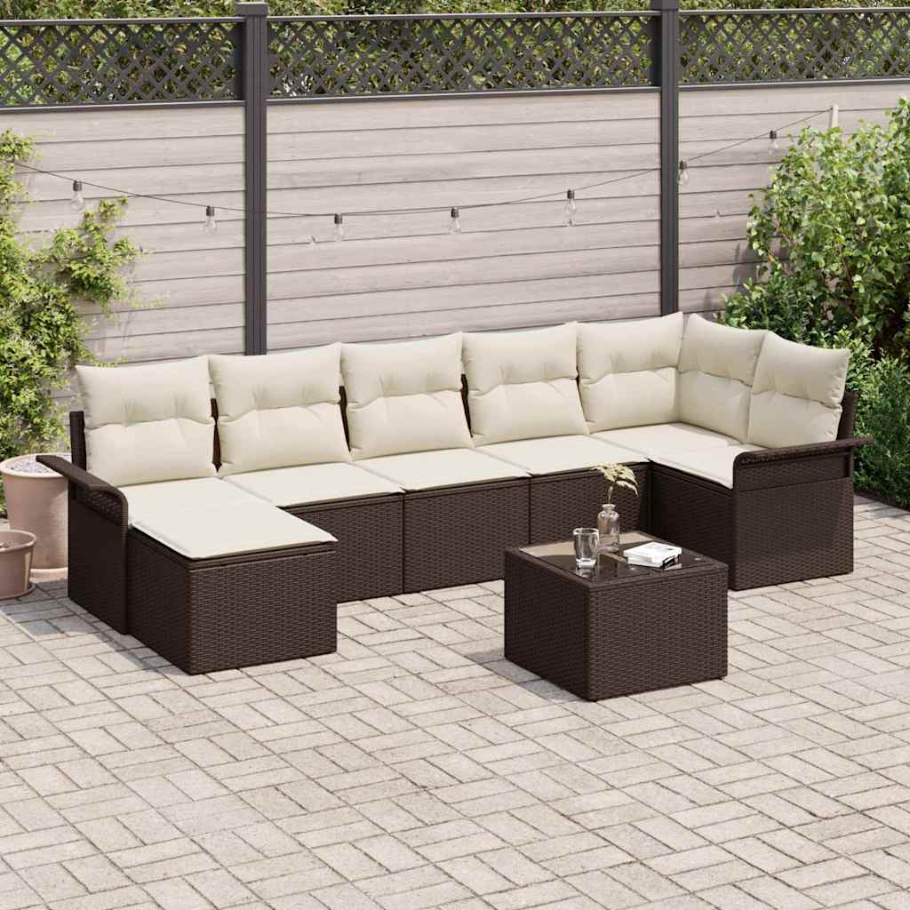 Garden Sofa Set with Cushions 8 pcs Brown Poly Rattan