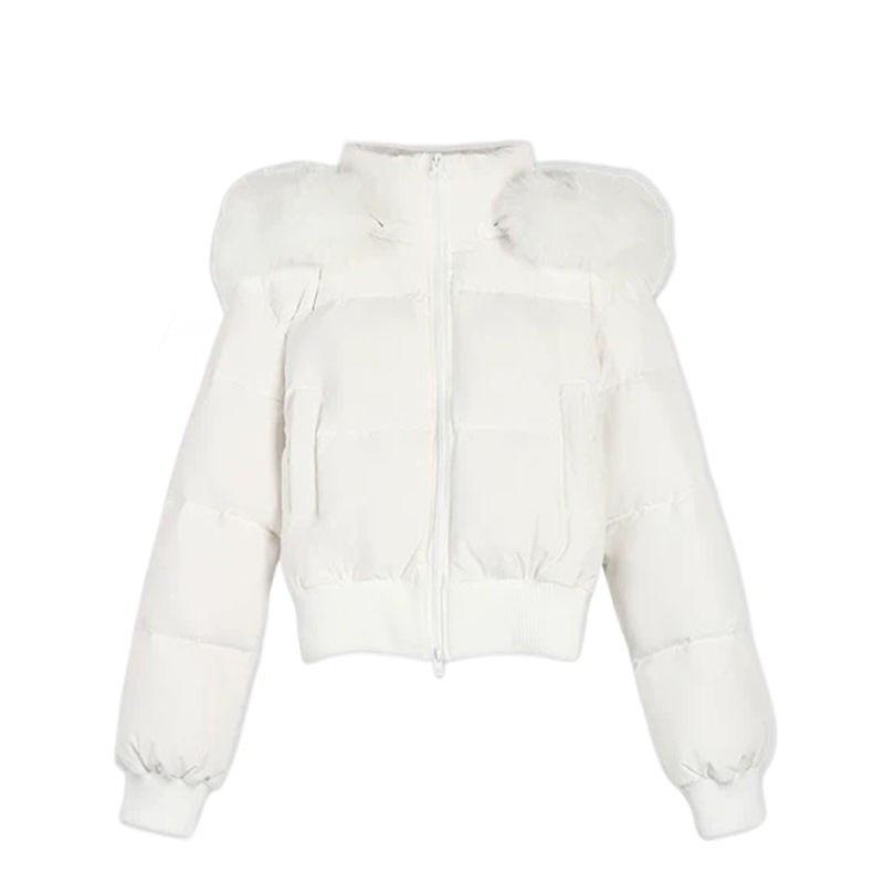 Navy blue design sense hooded fur collar cotton clothes women's winter new thickened warm short bread clothes jacket