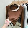 Stylish Korean Square Neck Faux Two-Piece Long-Sleeve Women's T-Shirt – Versatile Base Layer