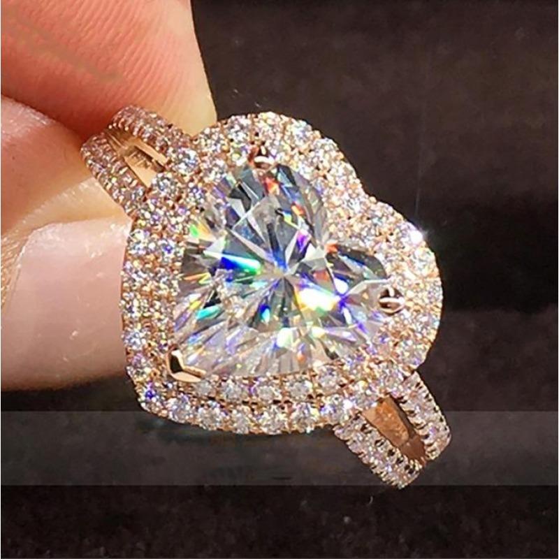 Fashion Copper Slightly Inlaid Zircon Personalized Luxury Heart-Shaped Women S Wedding Ring Ring no. 6