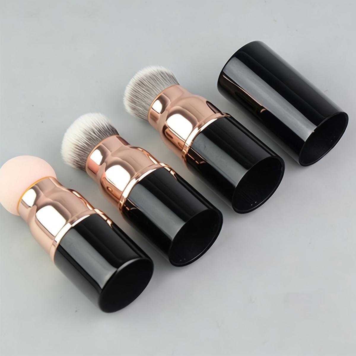 3-in-1 Premium Mini Make-up Pinsel mit Staubschutz, Abnehmbarer Foundation Puder Rouge Pinsel, Frei kombinierbar mit Foundation Schwammkopf schwarz