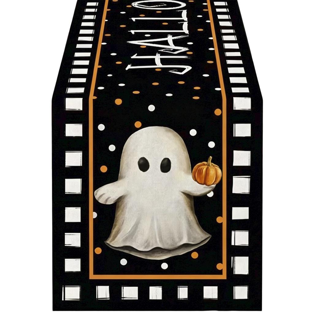 Halloween Table Runner with Pumpkin Print for Festive Party Table Decoration