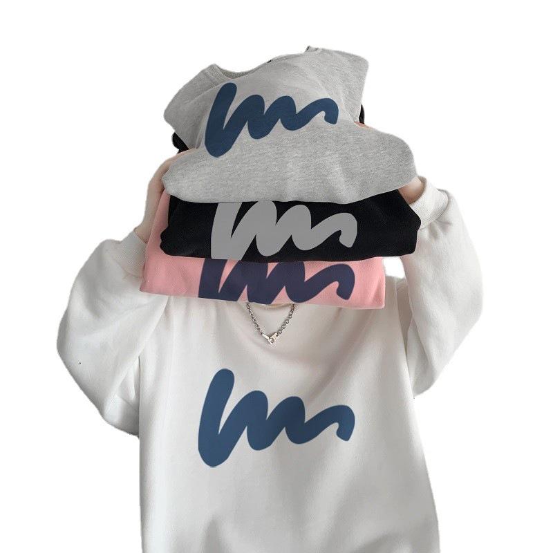 Crew Neck Sweater Men's Trend Autumn and Winter Printing Loose Large Size Casual Fleece Thickened Sweater Sports Jacket