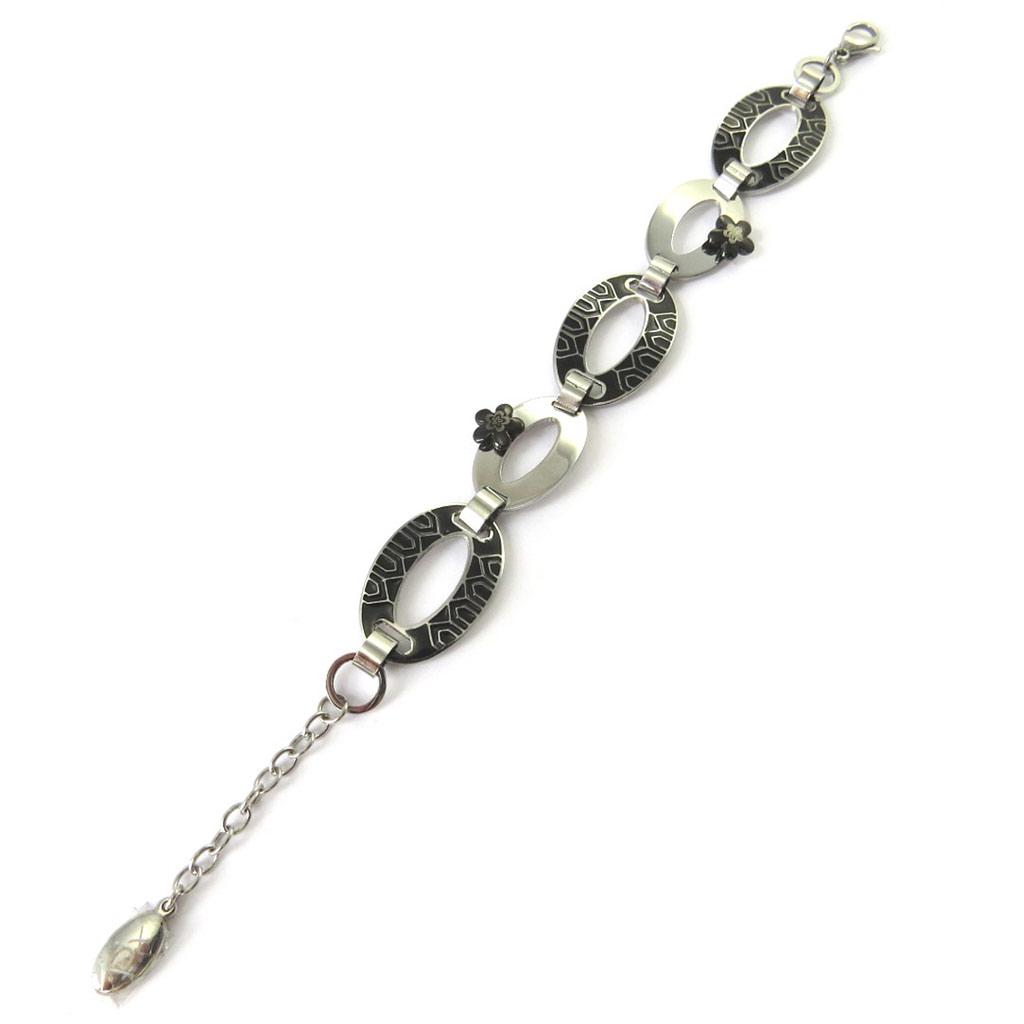 Altesse [M7225] - Black Silver 'Calypso' Steel Bracelet (flora)