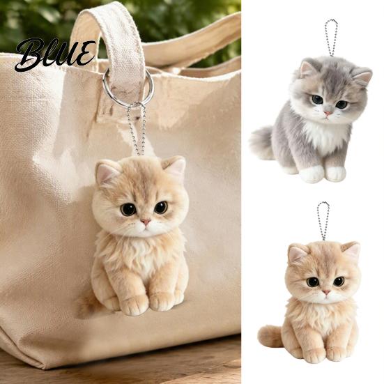 High Elastic Cotton Plush Simulation Cat Doll Keychain, Soft Skin Friendly Stuffed Animal Decorative Toy Pendant, Kitten Plushie Bag Charm for