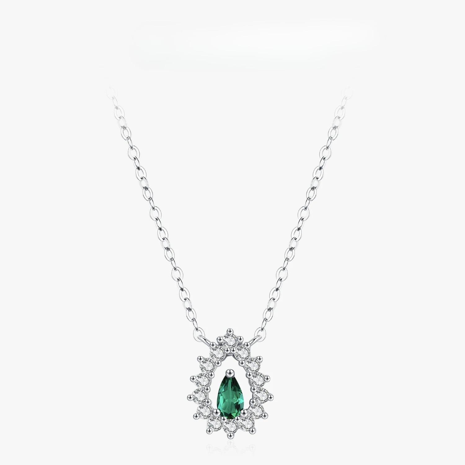 

Ailmay 925 Sterling Silver Hollow Water Drop Geometric Necklace for Women Elegant Green Zircon Chain Party Jewelry Gifts
