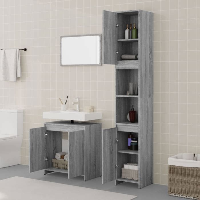 VidaXL Ensemble de Meubles de Salle de Bain 3 pcs Armoire de Rangement de Lavabo Placard de Salle de Bain Armoire à Miroir 3152720