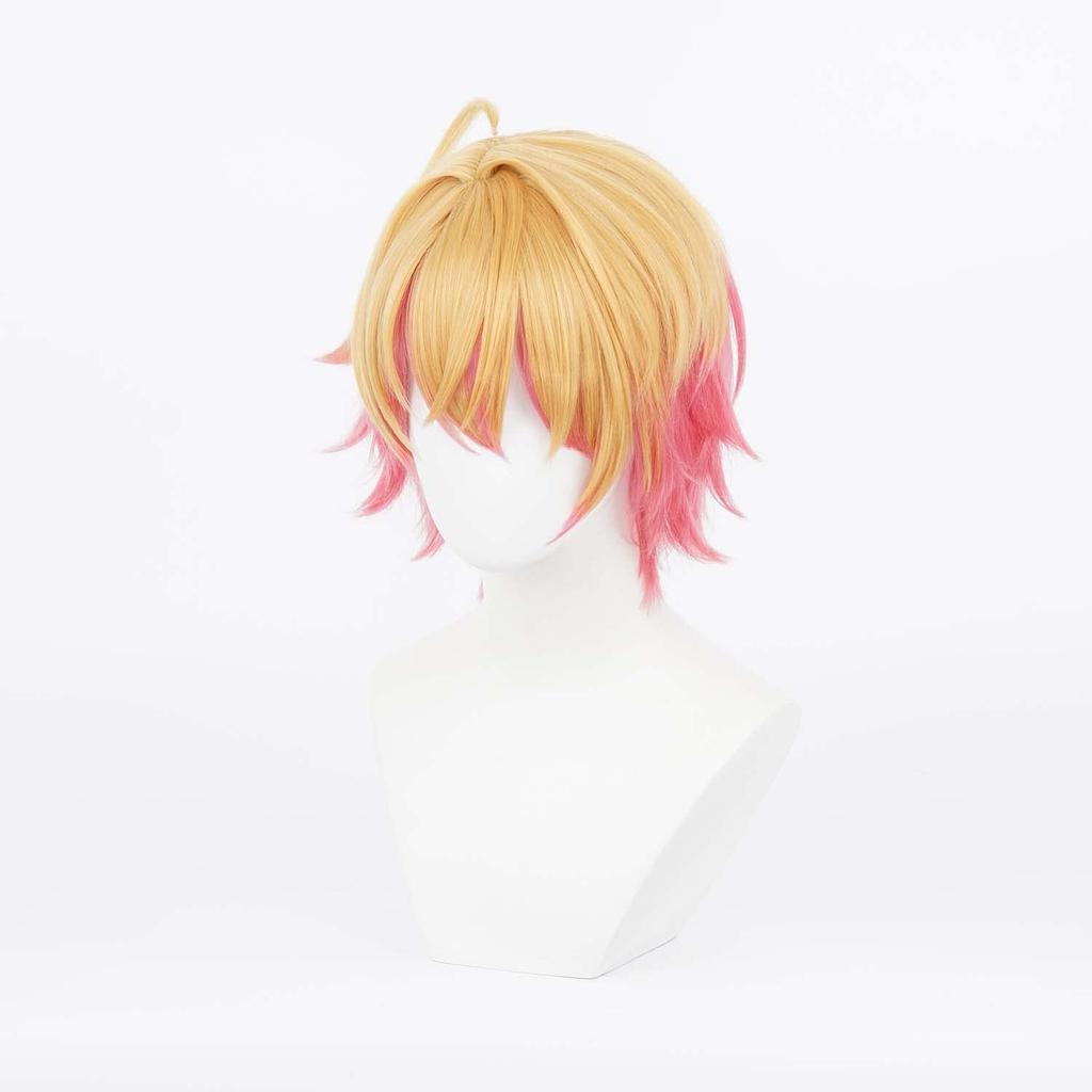 LVMEY Anime Character Cosplay Cream Yellow Pink for Heat Resistant Cosplay Costume Wig Net Perfect for Comic Cultural and School Festivals Wig, Short,