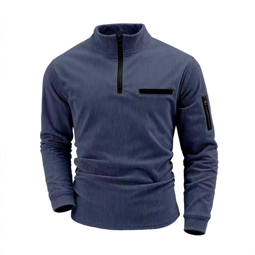 Primavera Autunno Sport all'Aperto Uomo Casual Maglia a Manica Lunga Polo Pullover Tasca Zip Collo Rialzato Camicie da Uomo Felpe Top