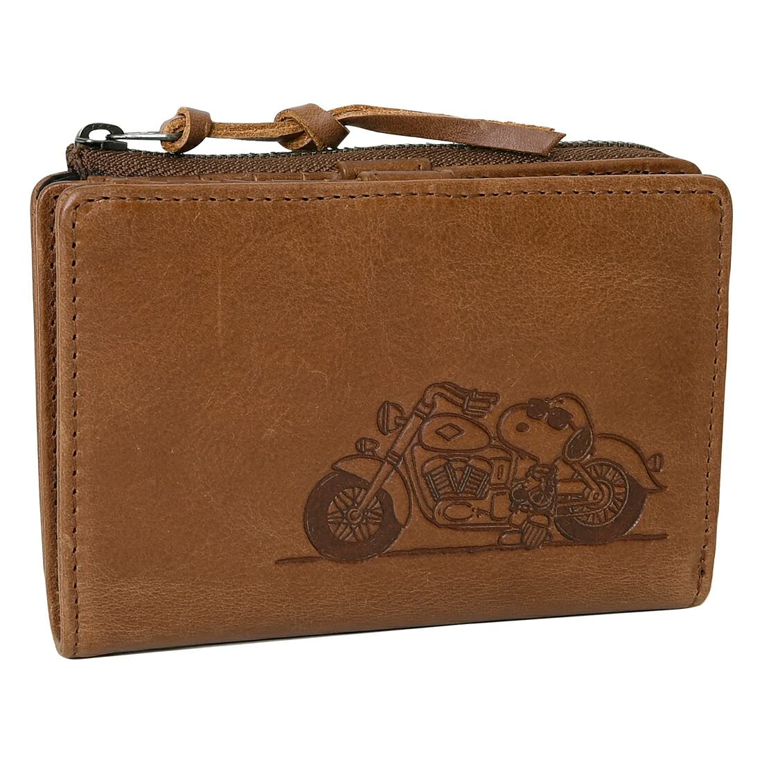 

73320 Snoopy Short Wallet Bifold Zipper Snap Button Closure Camel [Peanuts] L-shaped Women s