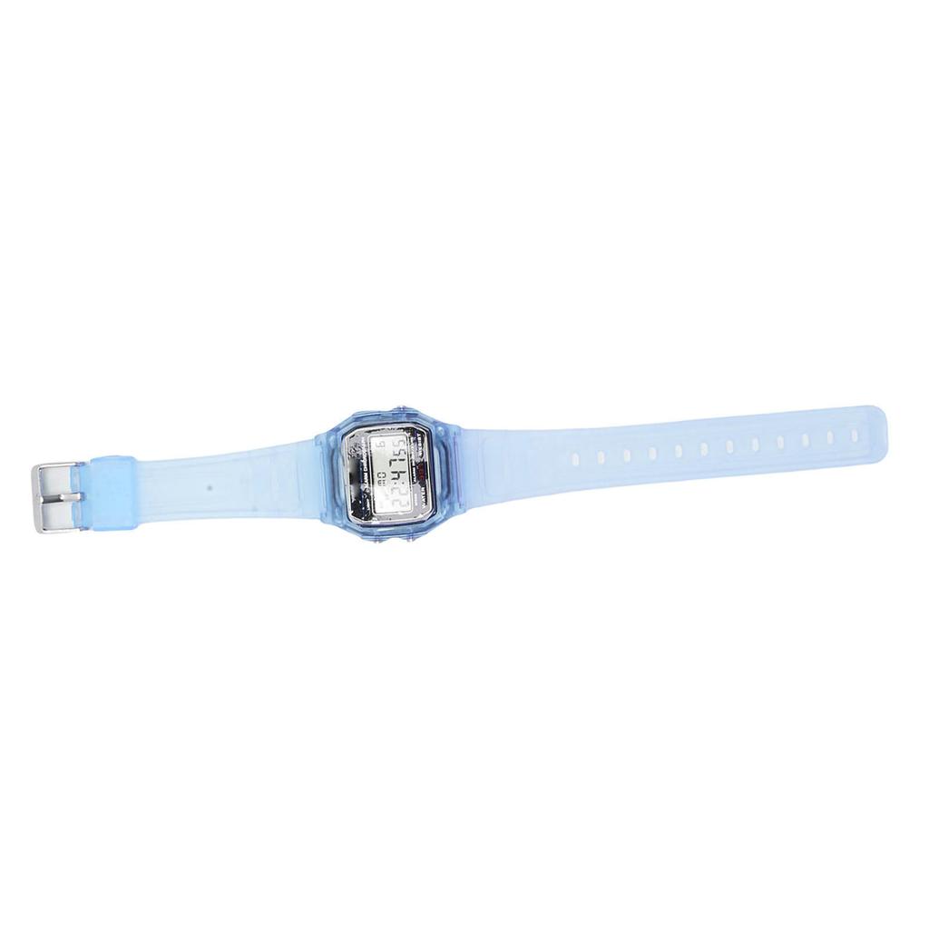 Digital Sports Watch LED Backlight Unisex Multifunctional Waterproofing Fashion Electronic Watch Transparent Blue