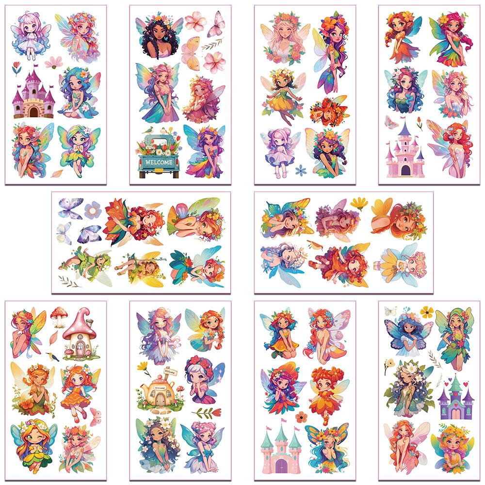 10sheets Colorful Flower Fairy Tattoo Stickers For Face Arm Body Temporary Decorative Tattoo Stickers Girls Creative Gifts