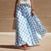 Women's High Waist Pleated A Line Long Skirt Plaid Flowy Midi Skirt with Elastic Waistband for Casual Wear