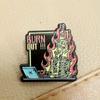 "Burn Out!!!" Interesting Skull Workaholic Brooch Skeleton Flame Pin for Backpacks Jackets Jewelry Accessories