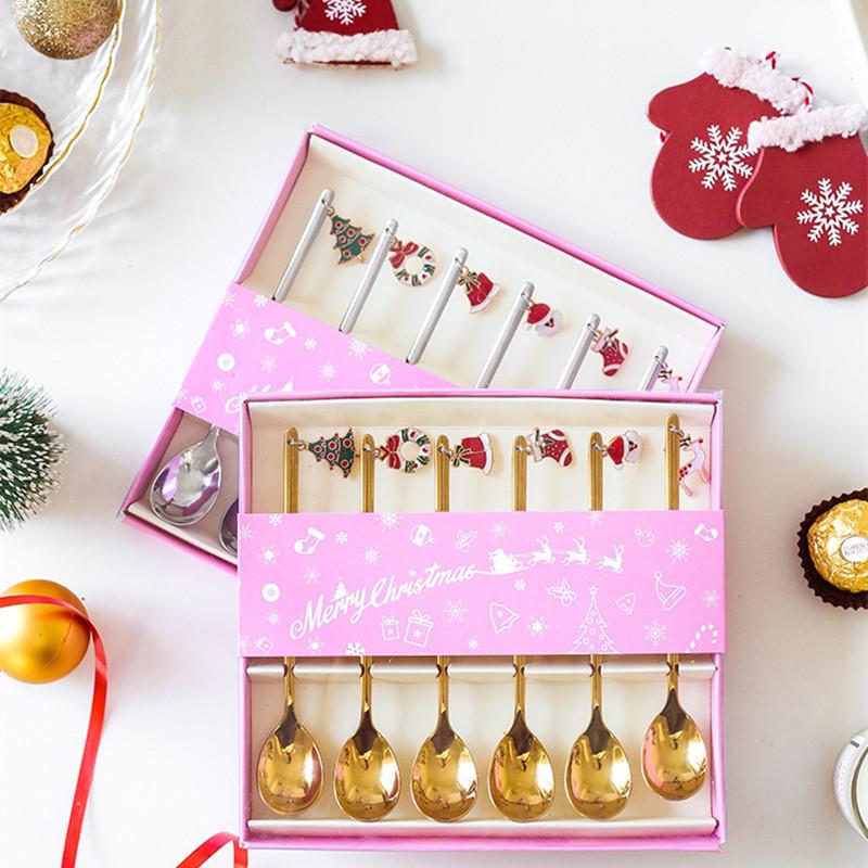 New Year 2021 Merry Christmas Stainless Steel Spoons Xmas Party Tableware Ornaments Christmas Decorations for Home Table Navidad Noel Gift