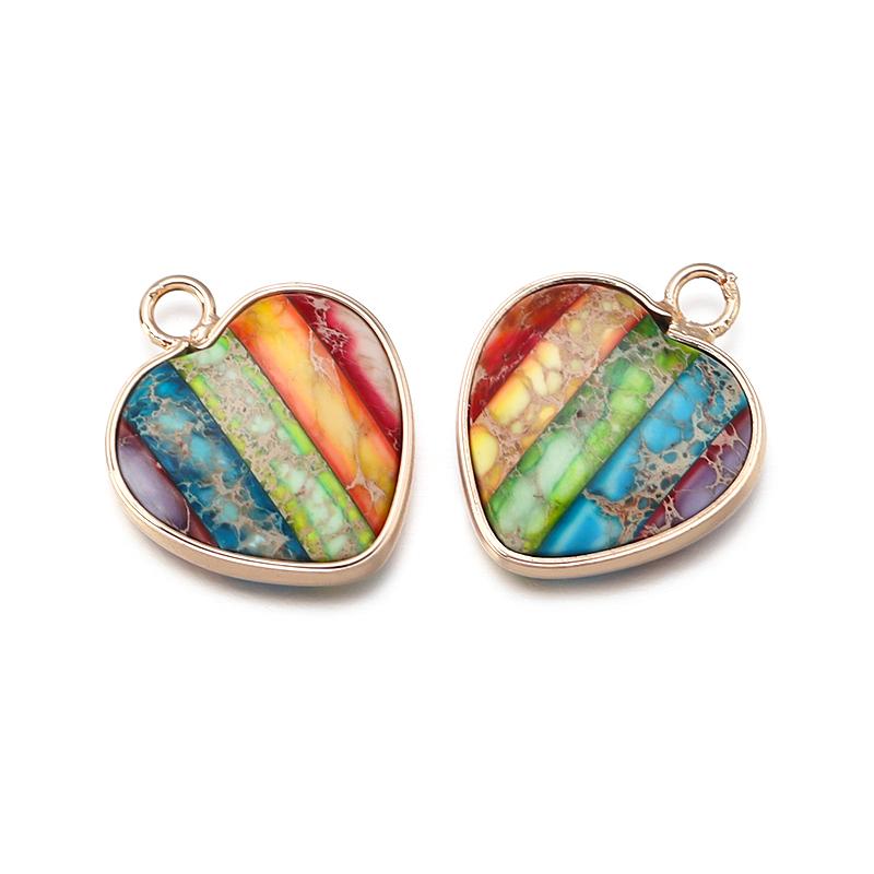 2pcs/lot Natural Emperor Stone Pendant Classic Heart Metal Frame Charms Necklace Accessories For Women Gift Diy Jewelry Finding