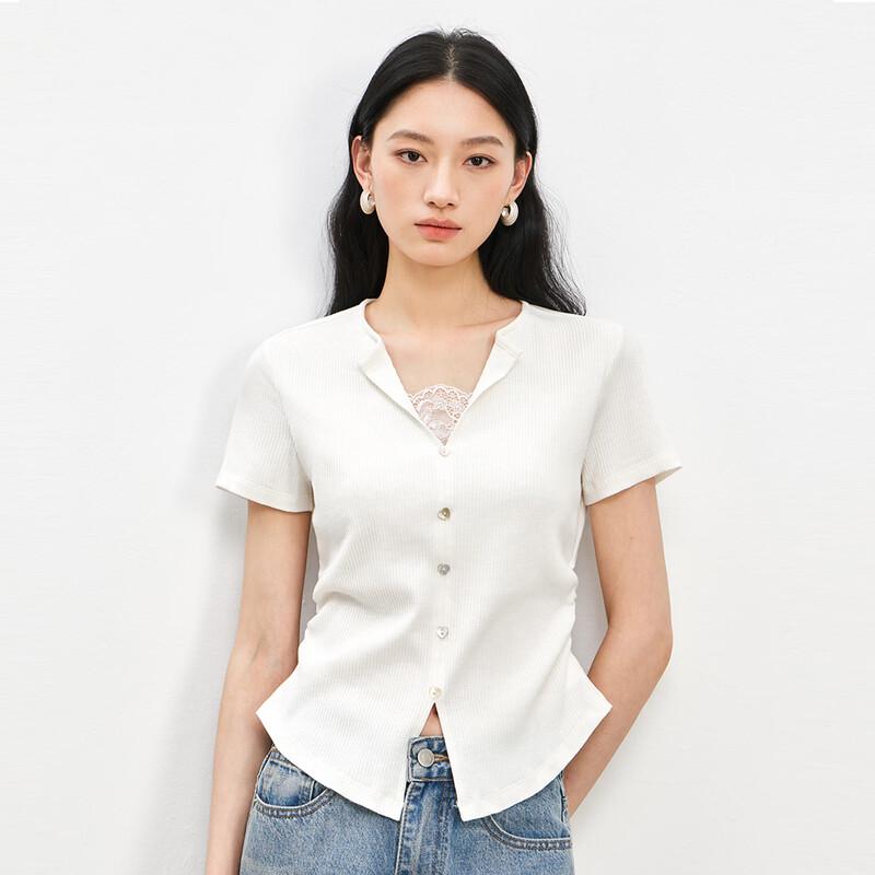 La Chapelle Women's Lace V-Neck Slim Fit Top
