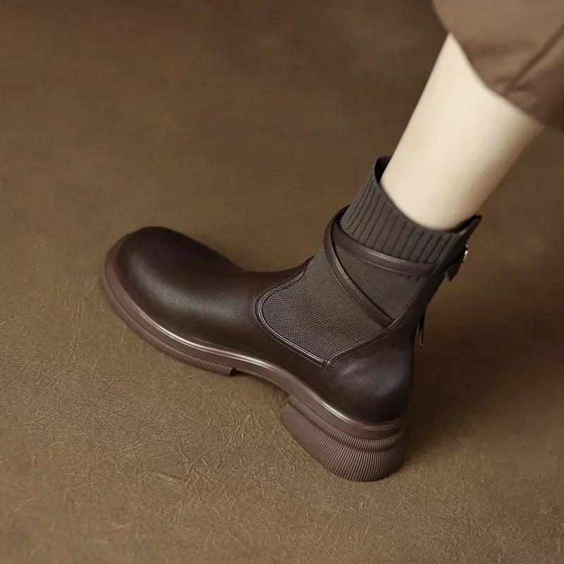 Women's New Chelsea Boots Retro Women's Thick Soled Shoes Thick Heel Elastic Socks Women's Ankle Boots Botines Chelsea