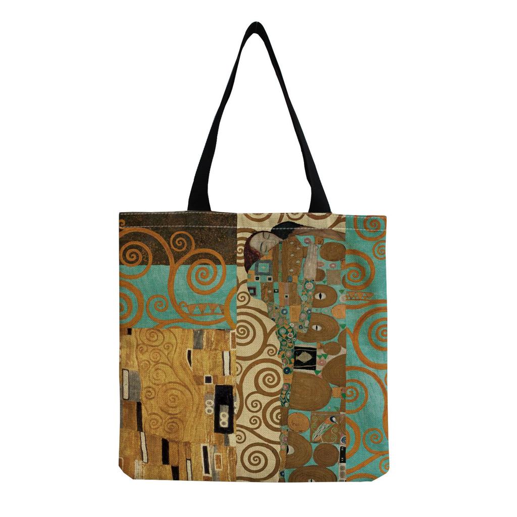 Women Vintage Linen Tote Bag - Large Capacity Print Shoulder Handbag for Casual & Grocery Shopping KTB