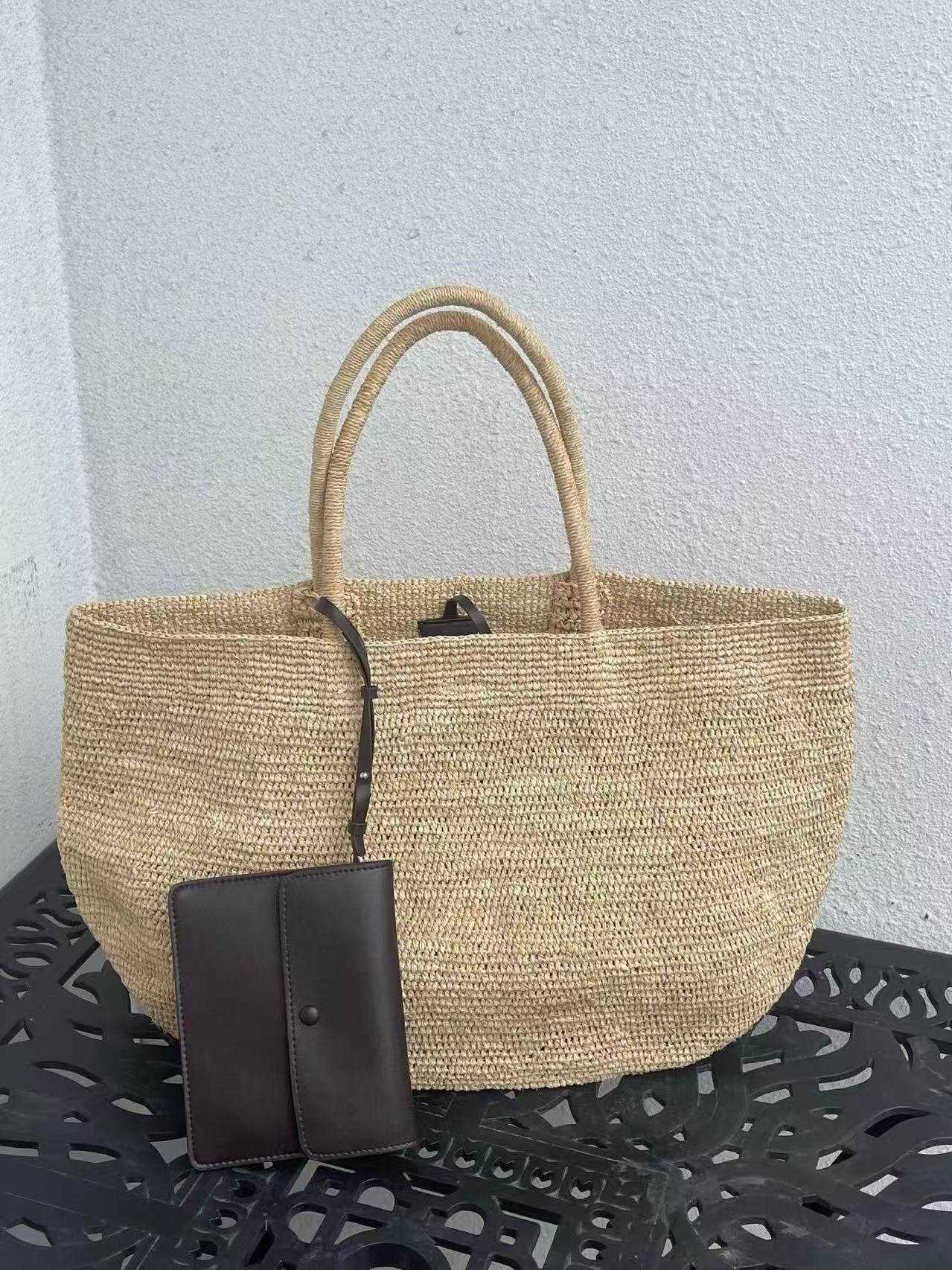 French lazy vacation style raffia straw woven tote bag large capacity portable shoulder woven beach bag shopping bag